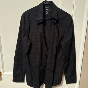 H&M Black Slim Fit Button-Up with Small White Line Design (M)